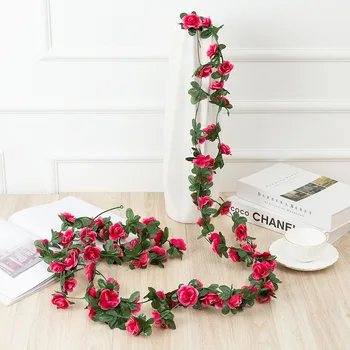 2 ks 2,5 m 45heads Falošné Ruže Víno Kvety, Veniec Rastlín Umelý Kvet Visí Rose Ivy Domov Hotel Svadobné Party Dekor Záhrada