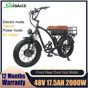 2000W Elektrický Bicykel 48V 17.5 Ah Horský Bicykel Predné, Zadné Duálny Hub Motorových 20-palcový Tuku Klince 4.0 Tuku Pneumatiky na Snehu Elektrické Bicykle