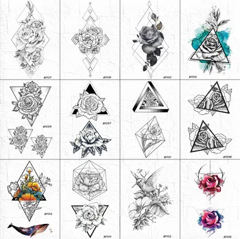 VANKIRS Geometrický Trojuholník Falošné Ruže Kvet Dočasné Tetovanie Pre Ženy Sexy Telo Rameno Malého Tribal Tetovanie Nálepky Dievčatá Tatoos