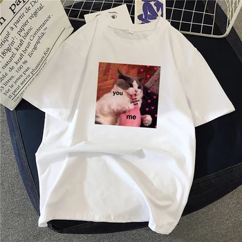 Vtipné Mačku Vytlačené T Shirt Ženy Fashion T-shirt Vrchole Letné Grafické Bežné tričko Dievča Leta Tee Top Femme Tričko