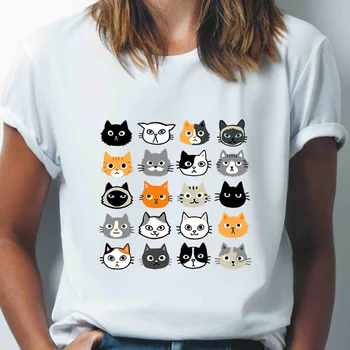 Y2k Estetické T-shirts Nadrozmerné Oblečenie T-shirt Ženy Kawaii Mačka Tlače Grafické Tričko Ženy Topy Base Tees Zábavné Dievčatá Tshirt