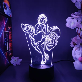 3D Led Nočné Svetlo Marilyn Monroe Strany Atmoshere Lampa s Diaľkovým ovládačom Krásne Domova Darček RGB stolná Lampa Cool Darček