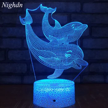 Dolphin Akrylových 3D Lampa Ilúzie Led Nočné Svetlo 16 Farieb, Diaľkové Ovládanie USB Nočného Darček pre Deti Detská Spálňa Decor