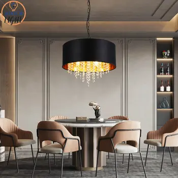 LED Izba Dekor Závesné Lampy na Strop Prívesok Lampa Black Crystal Kolo 2023 NED Dizajn Luxusná Obývacia Izba Svetlo