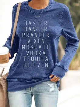 Ženské Dasher Tanečník Prancer Ďáblice, Moscato Vodka Tequila Blitzen Tlač Dlhý Rukáv T-Shirt