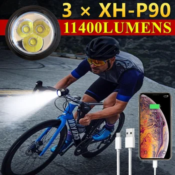 4Core XHP90 Outdoor, Lov Multifunkčné 3LED Silný Blesk, USB Nabíjanie Bicykel Predné Svetlá Vysoký Výkon Požičovňa Svetlomety