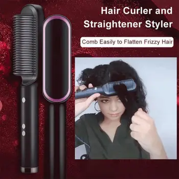 2 V 1 Negatívne ióny kulmy na vlasy, Hrebeň Profesionálny Dual-purpose Závlačky Hair Straightener Vnútorné Pracky Curling Česať Vlasy Styler Nástroj