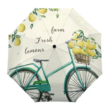 Ovocie, Citrón Bicykli Automatický Dáždnik Muži Ženy Dažďu, Vetru Vonkajšie Cestovanie Slnko Tri Skladacie Dáždniky 8 Rebrá Darček Parasol