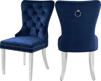 Stoličky Čalúnené Velvet Rozdrviť Stoličky Tmavé royal blue velvet jedálenský jedálenské stoličky s silver chrome nohy Zlato Všívaných