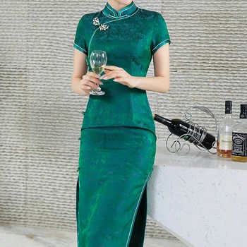 Ženy Žakárové Hodváb Čínskej Tradičnej Qipao Šaty, Sexy podkolienok Slim Cheongsam Mandarin Golier Formálnej Strany Šaty Vestidos