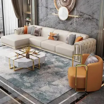 Taliansky ľahké luxusné imperial concubine vytiahnuť pracky pohovka kombinácia l luxusný kožený gauč veľkosť rodiny high-end obývacia izba furn