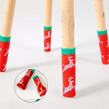 4Pcs Vianočné Pletené Tabuľka Nohy Vankúš Stoličky Nohu Vzťahuje na Poschodí Chrániče protišmykové Ponožky Pre Domáce Dekorácie Nábytku