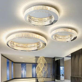 Moderné Luxusné Crystal LED Stropné svietidlo Pre Obývacia Izba Kuchynský ostrovček Lampa z Nehrdzavejúcej Ocele Okrúhleho Chrome Strop Prívesok Zariadenie