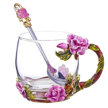 Rose smalt farba vodné sklo krištáľové sklo dievča, srdcom v Európskom štýle pohár žien kvet čaj káva cup domov darček